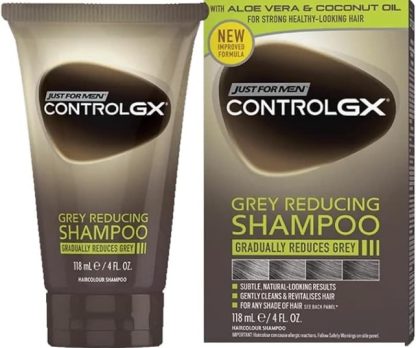 Just For Men Control GX Shampoo, Gradually & Permanently Reduces Grey Hair With Each Wash, With Coconut Oil & Aloe Vera - All Shades, 118ml