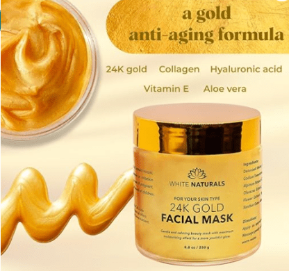 White Naturals One Day Sale 24K Gold Facial Mask, Anti-Aging Gold Face Mask For Flawless & Moisturizes Skin, Helps Reduces Wrinkles, Fine Lines & Acne Scars, Removes Blackheads, Dirt & Oils - Image 2