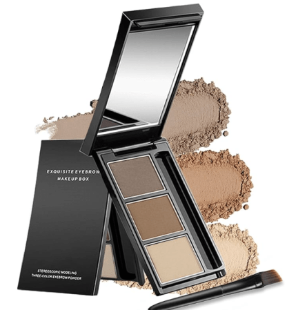 Erinde Eyebrow Powder Makeup Palette, 3 Colors Brow Powder Palette w/Brush, Dark & Light Brown Eyebrow Tinted Powder Filler to Shape Natural Eyebrows, Long-Lasting Waterproof Eyebrow Makeup Kit