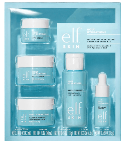 e.l.f. SKIN Hydrated Ever After Skincare Mini Kit, Cleanser, Makeup Remover, Moisturiser & Eye Cream For Hydrating Skin, Airplane-Friendly Sizes