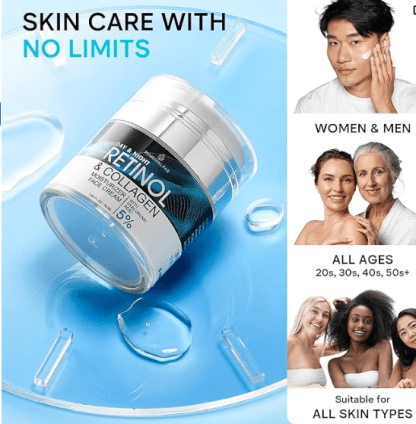 Face Moisturizer Retinol Cream - Day & Night Anti Aging Moisturizing Cream to Reduce Wrinkles - Neck & Décolleté Cream with Collagen & Hyaluronic Acid - Skin Care Facial Moisturizer for Women & Men