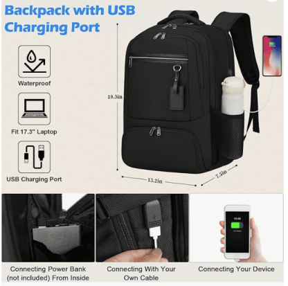 NEWHEY Lunch Backpack 17.3 Inch Laptop Backpack with USB Charging Port Waterproof Travel Backpack Portable Computer Backpacks - Image 2