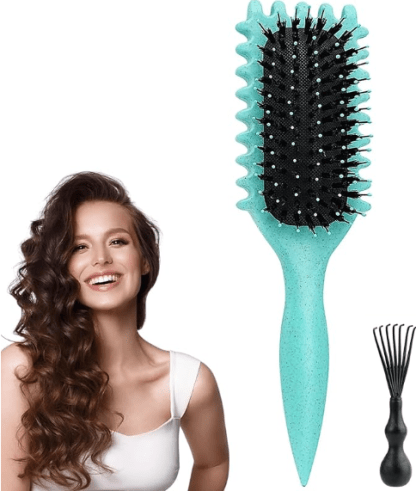 Curly Hair Brush, Curl Defining Brush, Newest Boar Bristle Hair Brush Styling Brush, Curly Hair Brush, Curl Define Styling Brush, Shaping & Defining Curls for Men Women (Green)