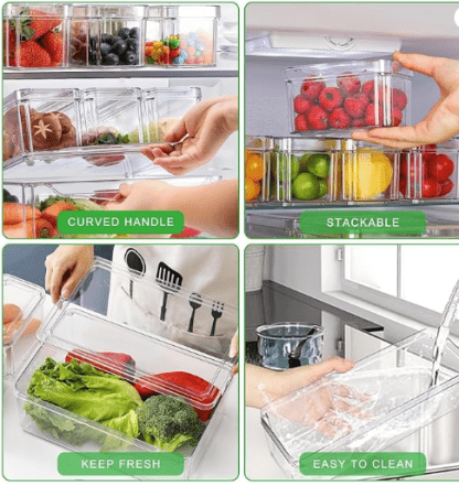 stusgo 10 Pack Refrigerator Organizers and Storage with Lids, Clear Stackable Fridge Organiser Bins, BPA-Free Kitchen Plastic Storage Box for Vegetables, Fruits, Food