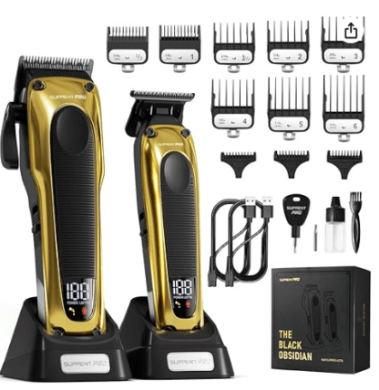 SUPRENT PRO Professional Hair Clippers for Men - High Torque Brushless Motor & DLC Coated Detachable Blade - Cordless Hair Trimmer Set for Barbers with Charging Base - Premium Gift Hair Clipper Kit (Gold)