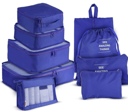 Funtic 9 Set Packing Cube Set - Luggage Organizers and Travel Storage Pouches for Suitcases - Includes Compartments for Shoes, Electronics, and Cosmetics - Multifunctional, Waterproof Fabric.