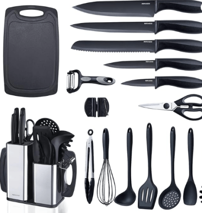 RAXCO Kitchen Knife Set with Kitchen Utensils,18 Pieces Knives Set for Kitchen with Cooking Utensils